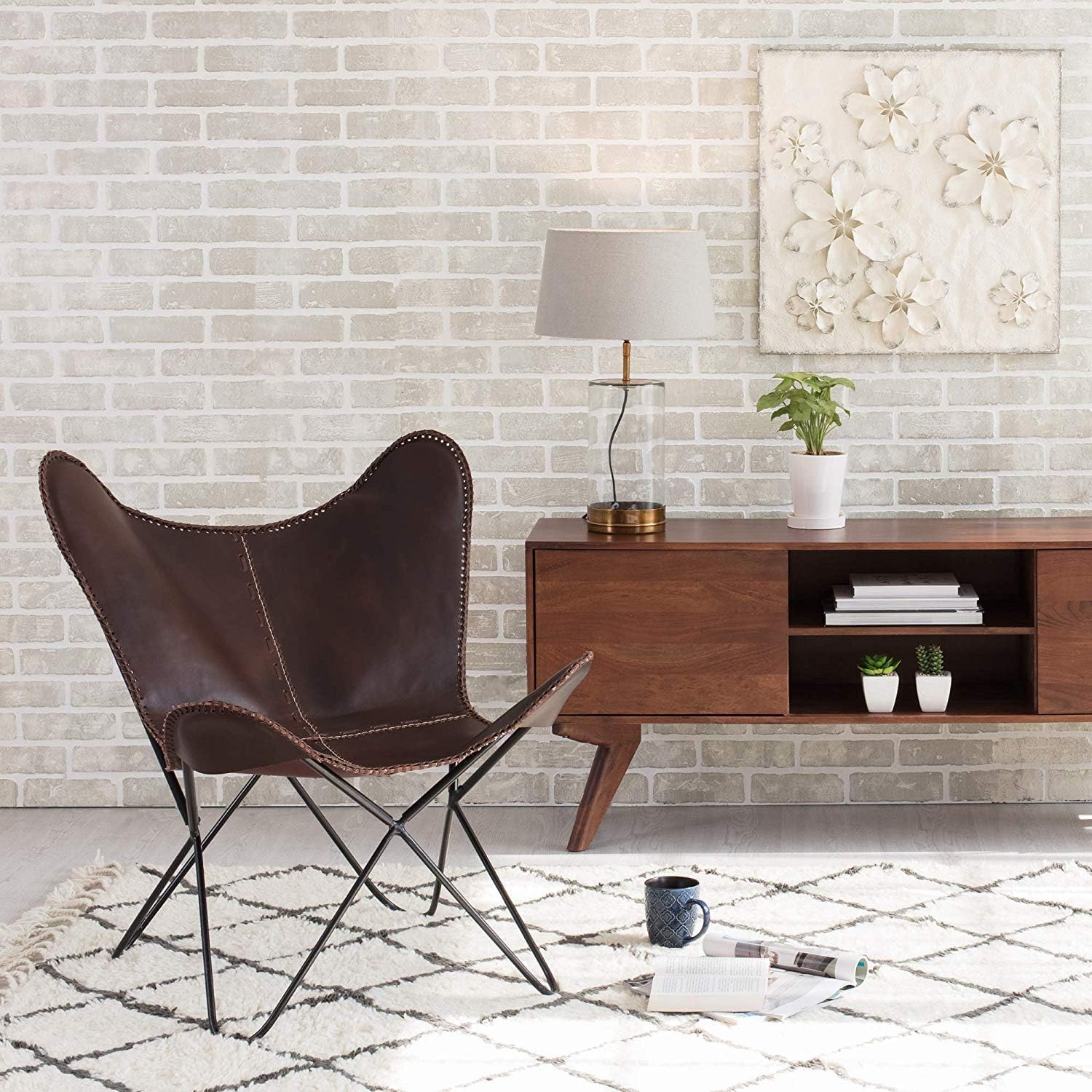 TUZECH Vintage Classic Handmade Leather arm Chair Star Butterfly Genuine Leather Chair Home Décor