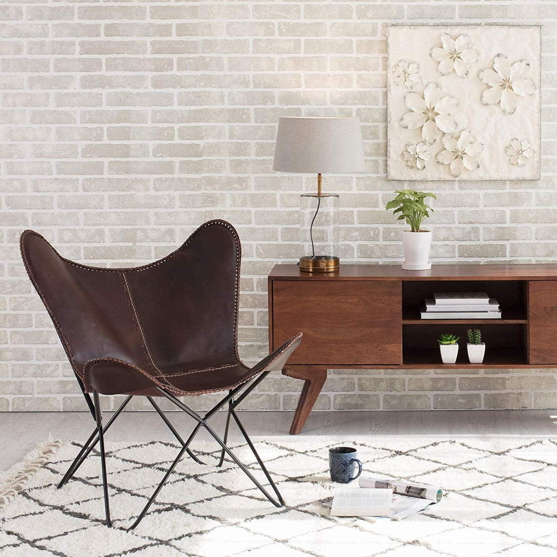 TUZECH Vintage Classic Handmade Leather arm Chair Star Butterfly Genuine Leather Chair Home Décor