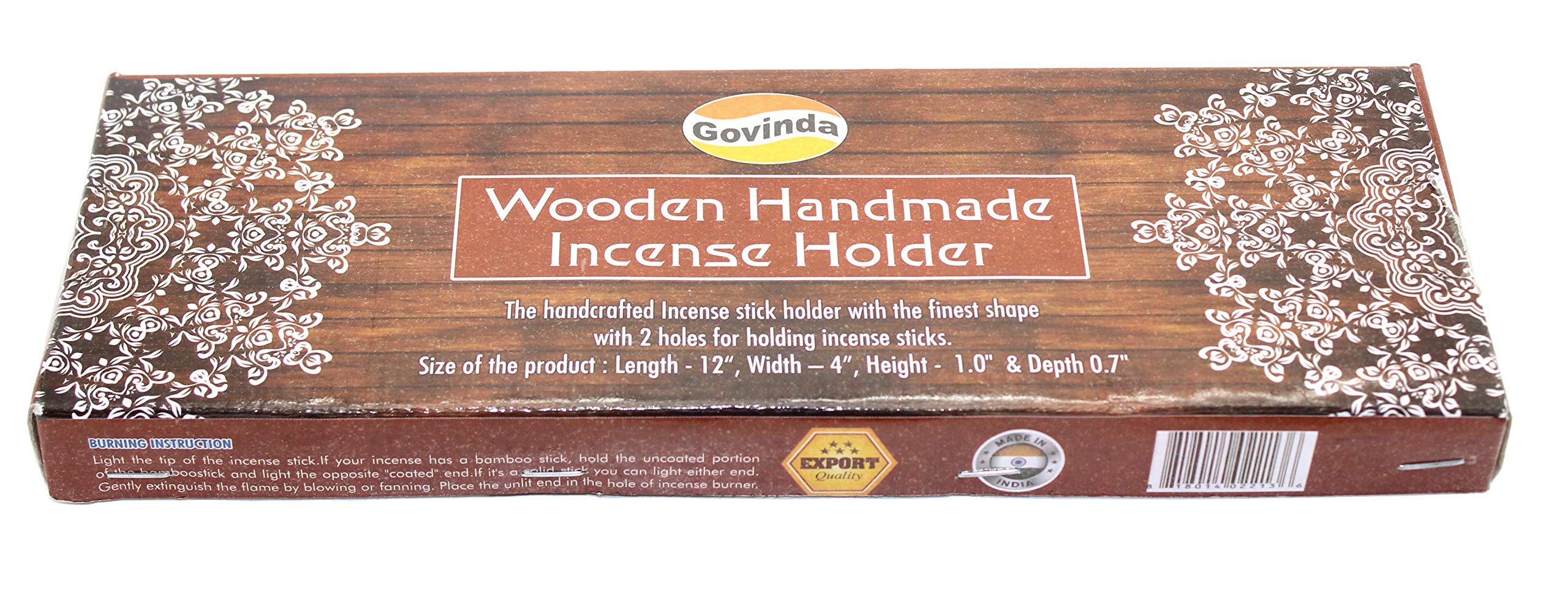 Govinda - Incense Burner Stick Holder Ash Catcher Wooden Handmade Modern Gift Wood Home Decor Size 12 X 4 Inches,