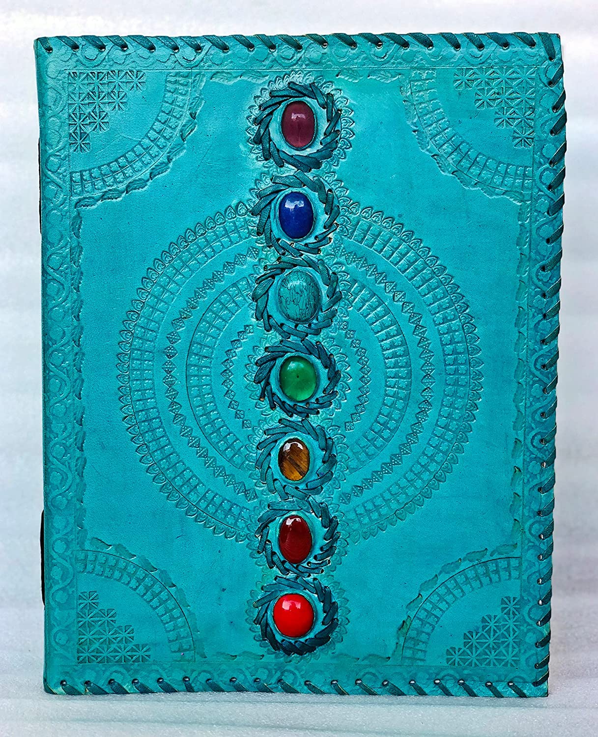 TUZECH Fat Leather 600 Pages Journal Large | Seven Stone Leather Notebook Journal | Blank Handmade Book Sketchbook | Christmas Gift Everyday Use-Tuzech store