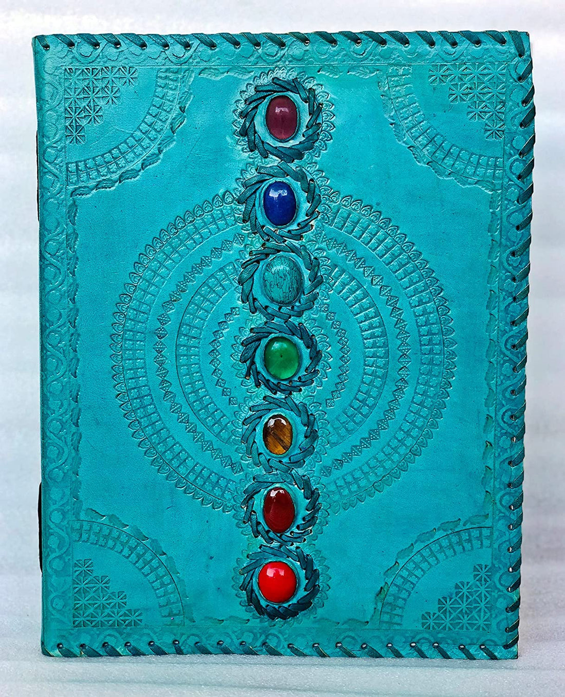 TUZECH Fat Leather 600 Pages Journal Large | Seven Stone Leather Notebook Journal | Blank Handmade Book Sketchbook | Christmas Gift Everyday Use-Tuzech store