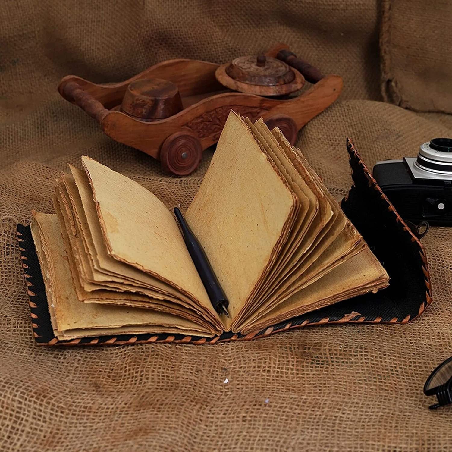 TUZECH Customizable Hocus Pocus Book of Spells Leather Journal Deckle Edge Paper Grimoire Journal Third Eye Vintage Book of Shadows Seven Chakra Antique Spell Book Lock Clasp Notebook Witch