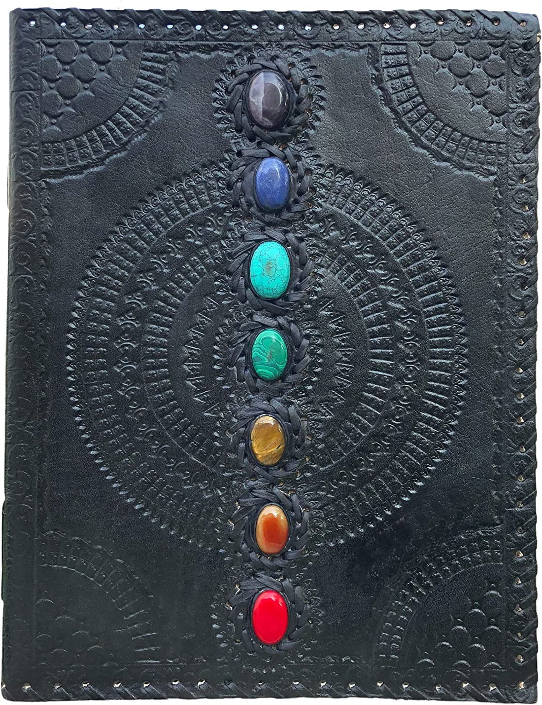 TUZECH Fat Leather 600 Pages Journal Large | Seven Stone Leather Notebook Journal | Blank Handmade Book Sketchbook | Christmas Gift Everyday Use-Tuzech store