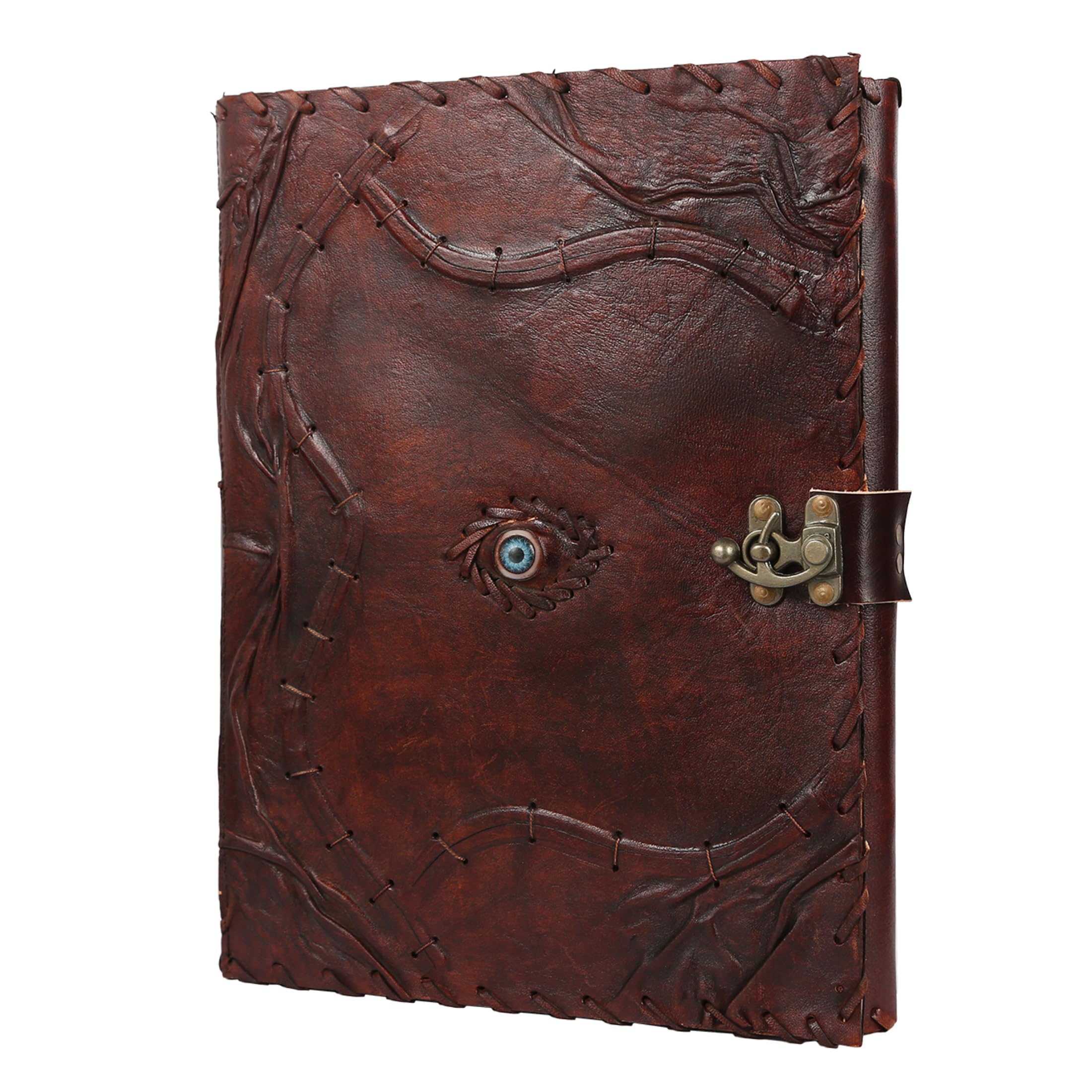 TUZECH Cutomizable Hocus Pocus Book of Spells Leather Journal Third Eye Deckle Edge Paper Grimoire Journal Vintage Book of Shadows Seven Chakra Antique Spell Book Lock Clasp Notebook Witch