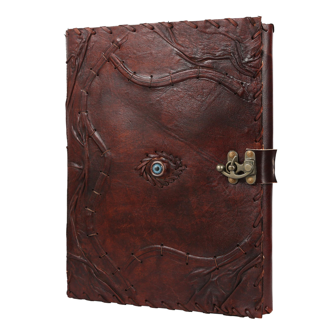 TUZECH Cutomizable Hocus Pocus Book of Spells Leather Journal Third Eye Deckle Edge Paper Grimoire Journal Vintage Book of Shadows Seven Chakra Antique Spell Book Lock Clasp Notebook Witch