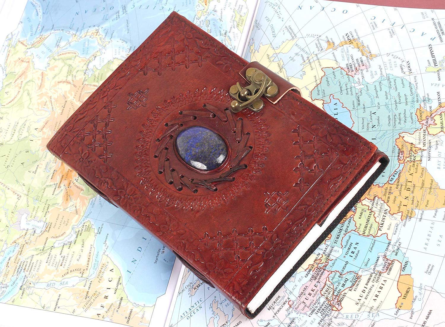 ININDIA Handmade Pure Leather Diary Leather Journal for Men and Women -Office Home Daily Use, Poem Writing with Lock Diary 7 Inches and Luck Stone-Tuzech store