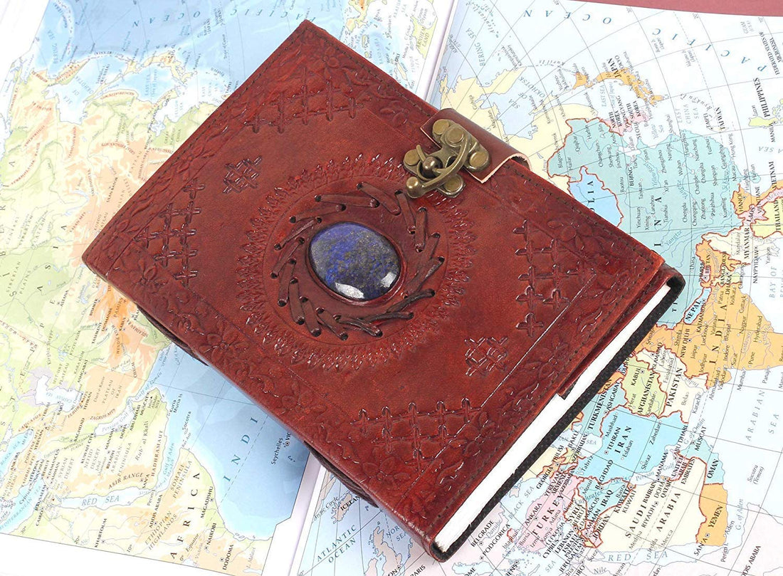 ININDIA Handmade Pure Leather Diary Leather Journal for Men and Women -Office Home Daily Use, Poem Writing with Lock Diary 7 Inches and Luck Stone-Tuzech store