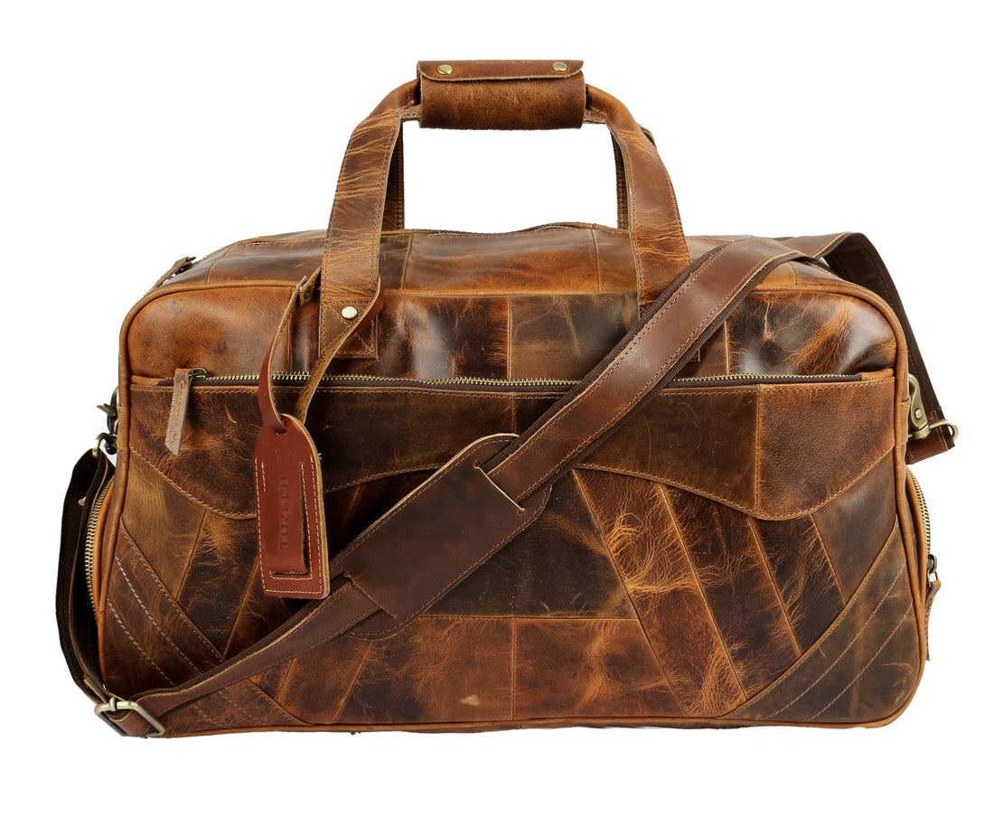 Tuzech Handmade Large Leather Duffle Bag for Men - Weekender Bag with Double Shoe Compartment Carry On Travel Luggage Leather (BROWN) 20 INCHES-Tuzech store