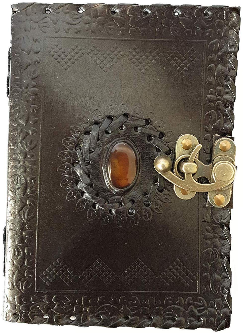 ININDIA Handmade Pure Leather Diary Leather Journal for Men and Women -Office Home Daily Use, Poem Writing with Lock Diary 7 Inches and Luck Stone (Black)-Tuzech store