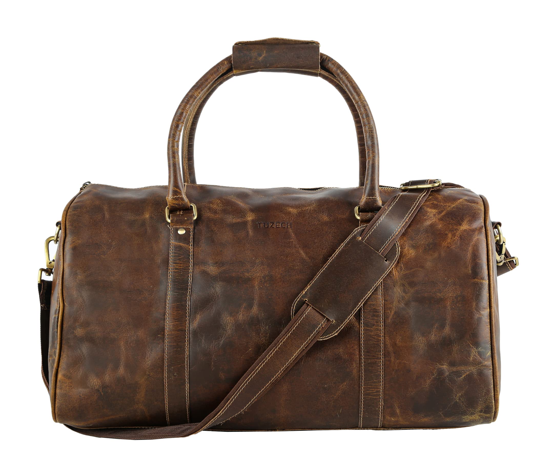 Tuzech Large Duffel Luggage leather Travel Bag Duffel bag Gym Bag Airplane cabin Approved Carry On Overnight Leather Weekender Mens Duffle Bag For Men and Women 20 inch