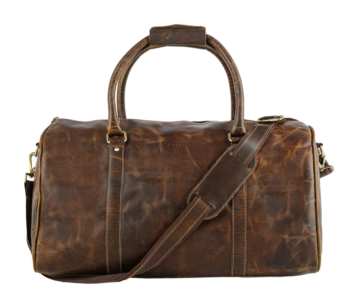 Tuzech Large Duffel Luggage leather Travel Bag Duffel bag Gym Bag Airplane cabin Approved Carry On Overnight Leather Weekender Mens Duffle Bag For Men and Women 20 inch
