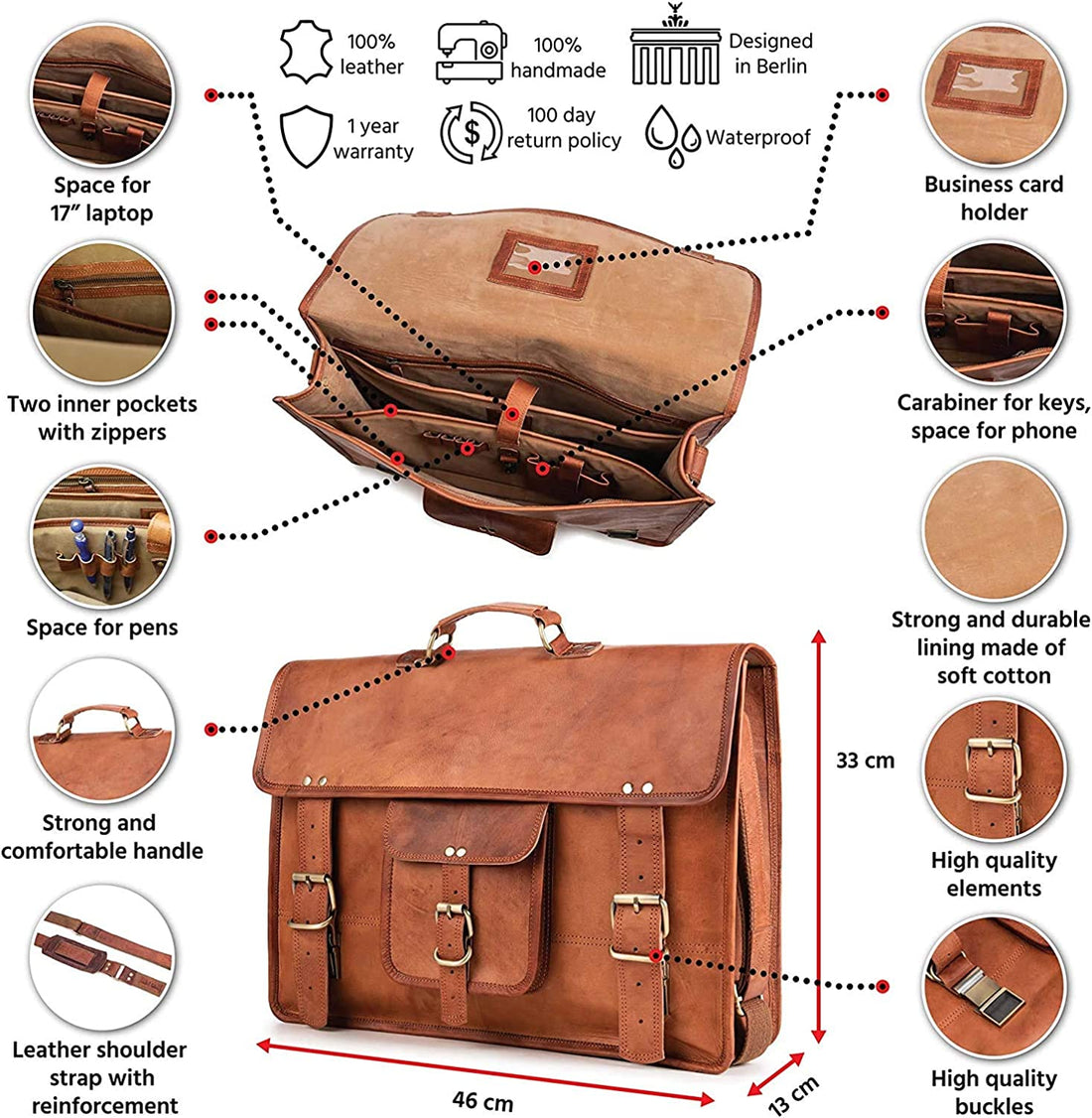 Vintage Handmade Leather Laptop Stylish Messenger Bag Shoulder Bag Briefcase Men Women Vintage Brown Color