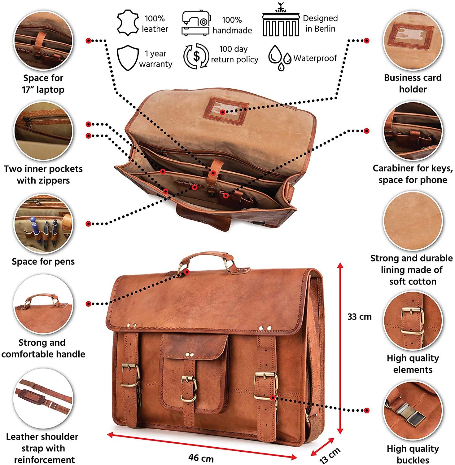 Vintage Handmade Leather Laptop Stylish Messenger Bag Shoulder Bag Briefcase Men Women Vintage Brown Color