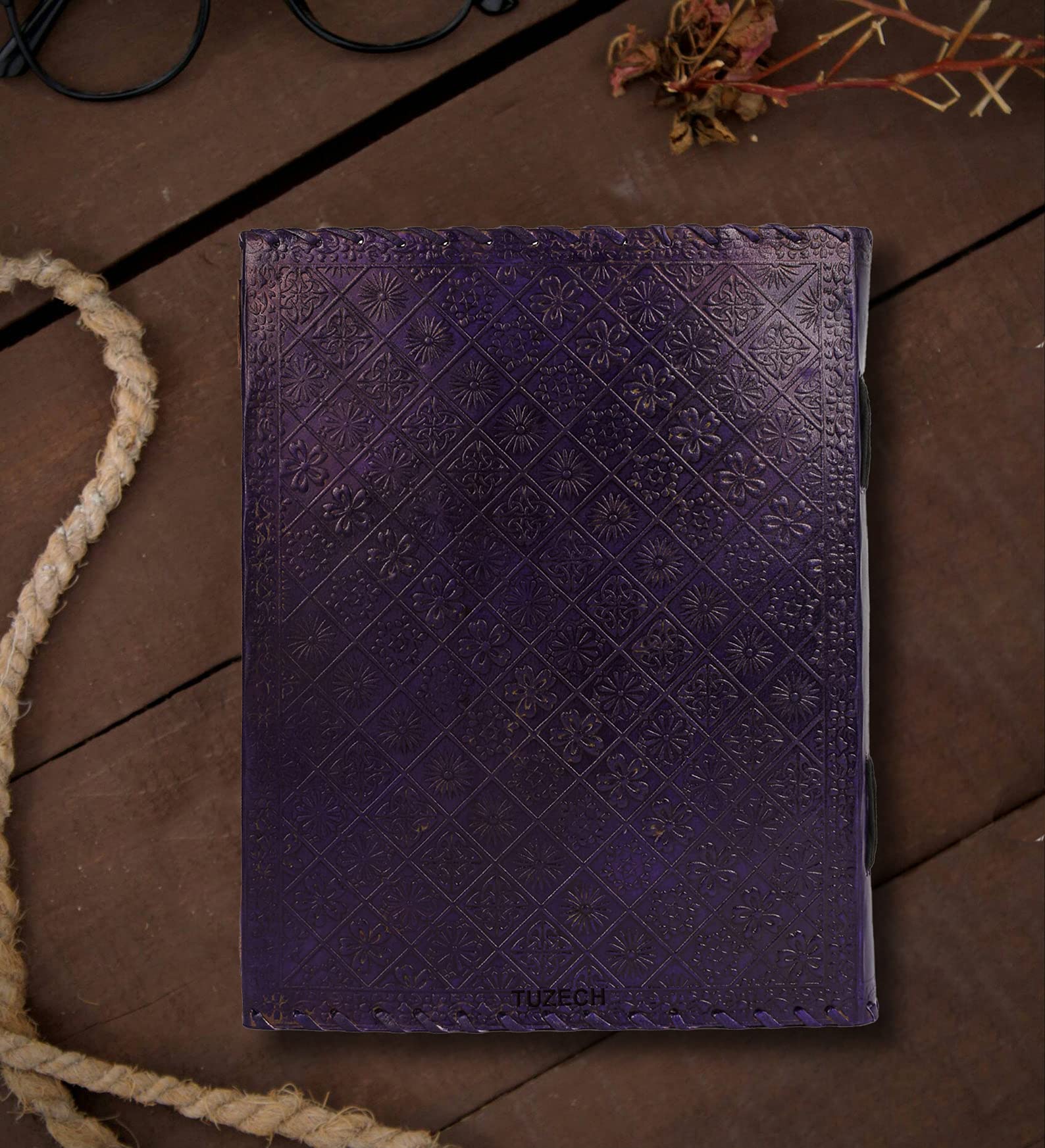 Tuzech Seven Chakra Medieval Stone Embossed Handmade Jumbo Leather Journal Book of Shadows Notebook Office Diary College Poetry Sketch-Tuzech store