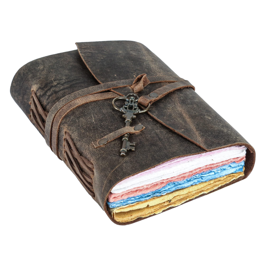 Tuzech Leather Journal for Women Men Gift With Deckle Edge Paper , Leather Scrapbook, Book of Shadows, Vintage Journal, Old Books, Grimoire, Antique Drawing Sketchbook Colourful Paper 7 by 5 Inches-Tuzech store