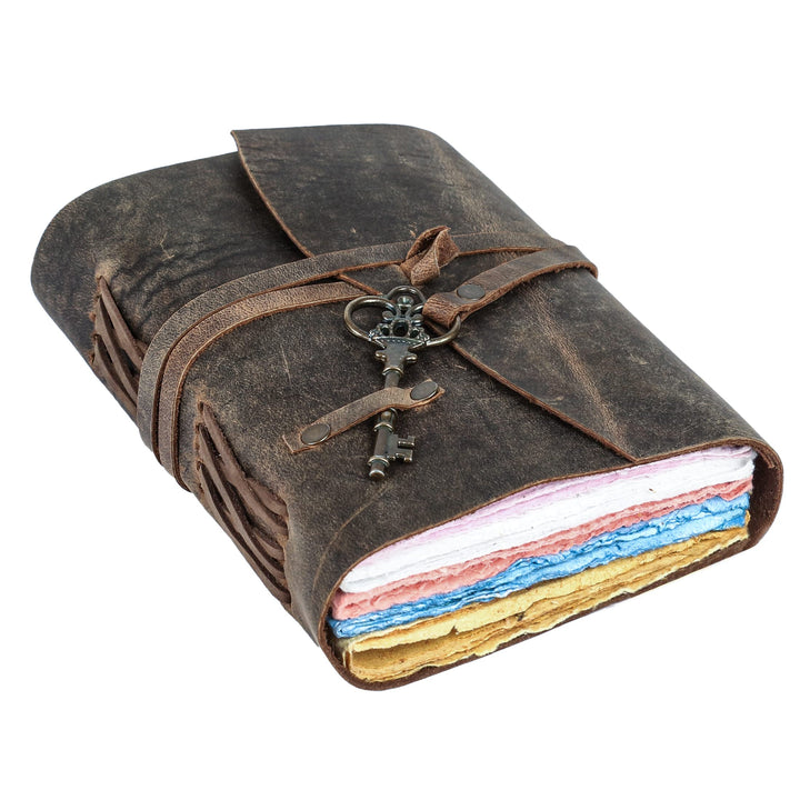 Tuzech Leather Journal for Women Men Gift With Deckle Edge Paper , Leather Scrapbook, Book of Shadows, Vintage Journal, Old Books, Grimoire, Antique Drawing Sketchbook Colourful Paper 7 by 5 Inches-Tuzech store