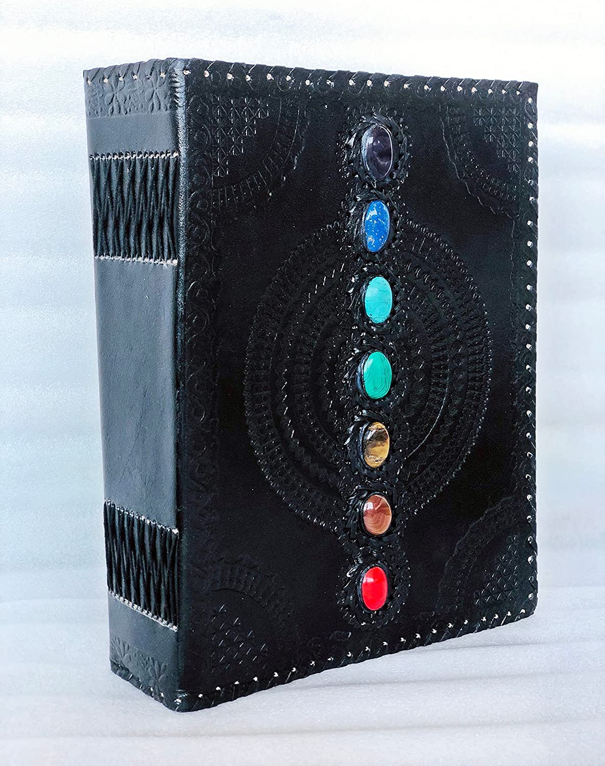 TUZECH Fat Leather 600 Pages Journal Large | Seven Stone Leather Notebook Journal | Blank Handmade Book Sketchbook | Christmas Gift Everyday Use-Tuzech store