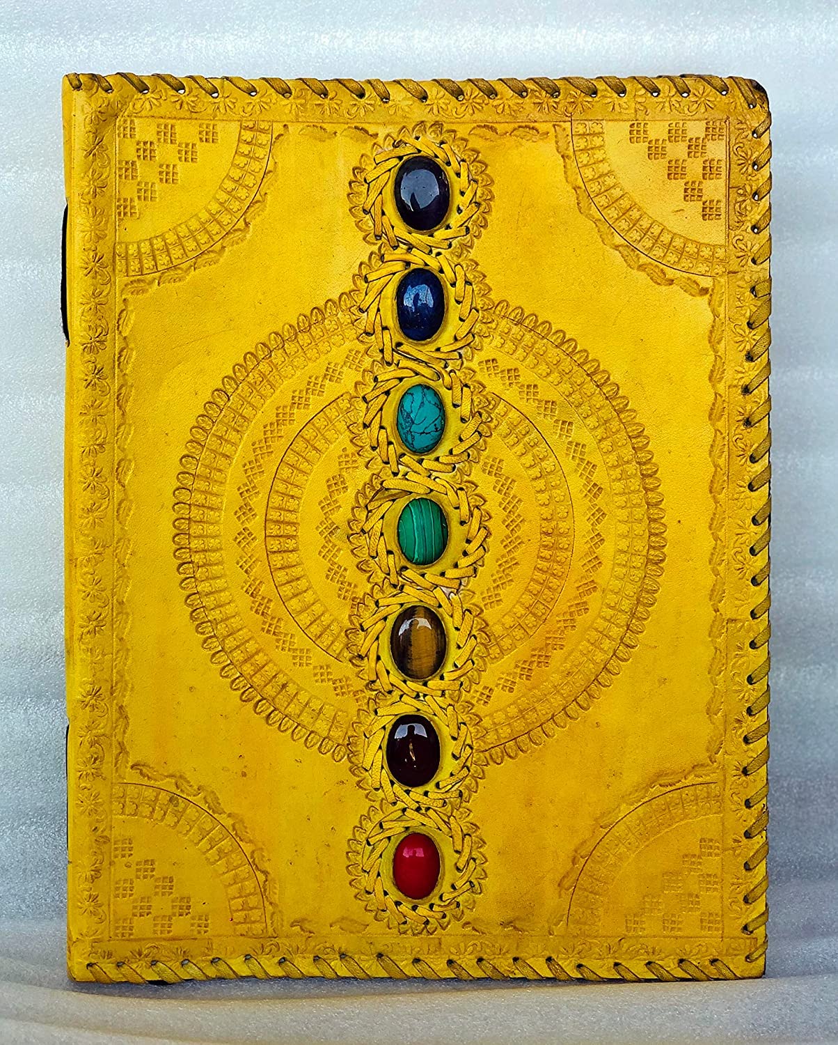 TUZECH Fat Leather 600 Pages Journal Large | Seven Stone Leather Notebook Journal | Blank Handmade Book Sketchbook | Christmas Gift Everyday Use-Tuzech store