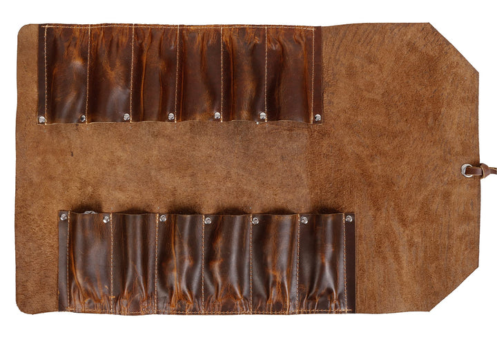 TUZECH Leather Big Tool Roll Up Bag (12 Slots), Portable Carry On Pouch, Workshop Storage, Woodworking Tools Organizer, Vintage Style, Handmade (20.5x12.5 Inches)-Tuzech store