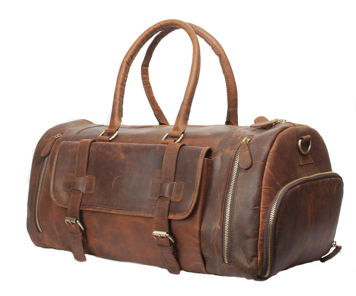 Vintage Crazy Horse Leather men's Travel Duffle luggage Bag Gym Sports Overnight Weekend (24 in)-Tuzech store