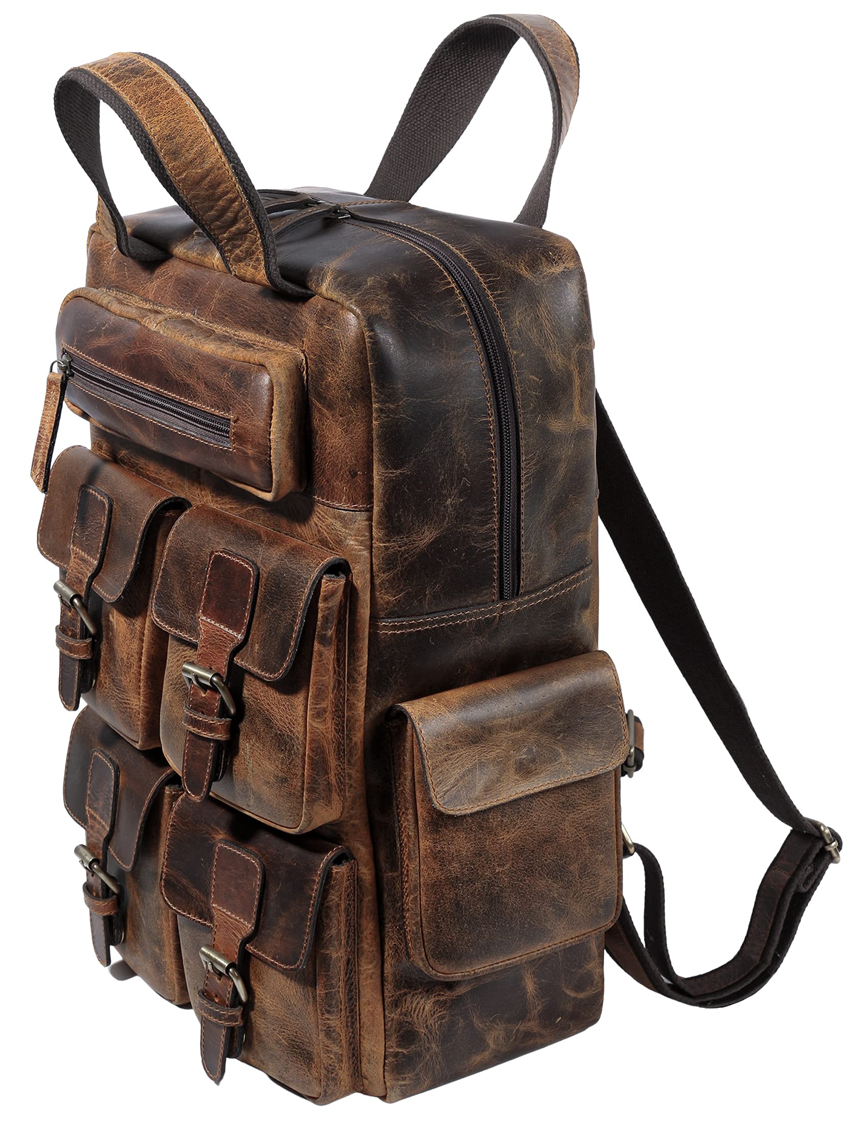 TUZECH Genuine leather Vintage Handmade Stylish Leather Trendy Unique Backpack Rucksack Bag for Unisex (16 Inch)