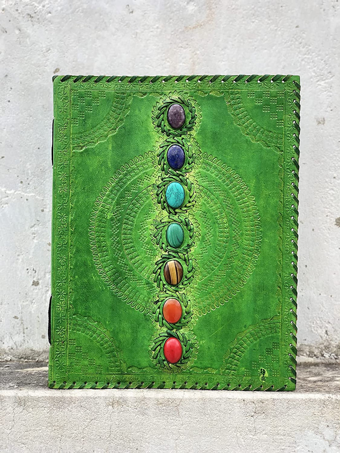 TUZECH Fat Leather 600 Pages Journal Large | Seven Stone Leather Notebook Journal | Blank Handmade Book Sketchbook | Christmas Gift Everyday Use-Tuzech store