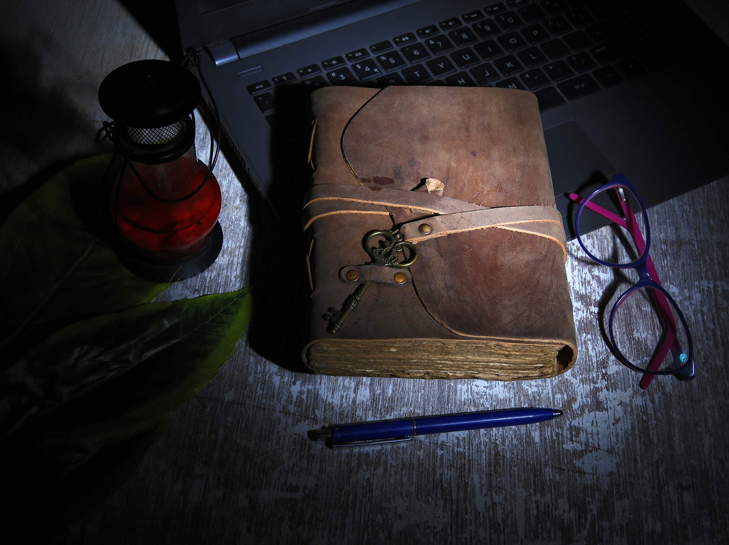 Leather Vintage Journal Retro Travel Diary an Exclusive Handmade Paper Notebook with Key (Brown, 8 inch x 6 inch) Leather Bound Journal Vintage Journal for Man and Women-Tuzech store