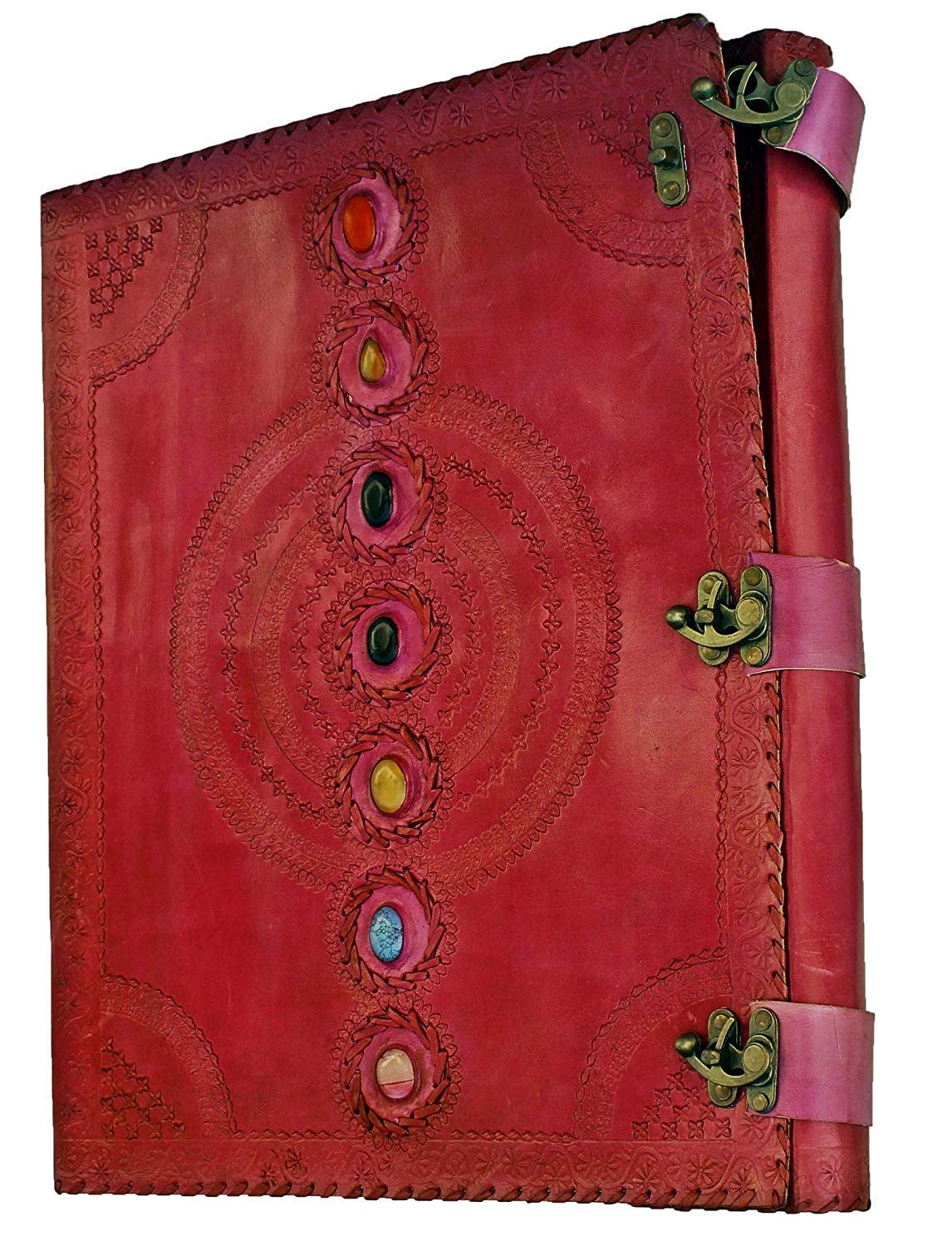 TUZECH Seven Chakra Medieval Stone Embossed Handmade Jumbo Leather Journal Book of Shadows Notebook Office Diary College Poetry Sketch-Tuzech store