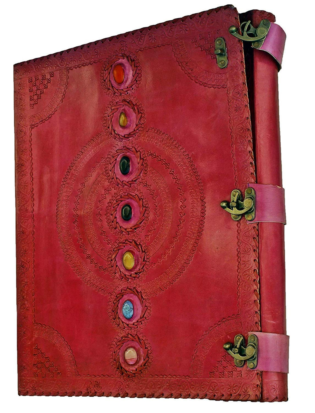 TUZECH Seven Chakra Medieval Stone Embossed Handmade Jumbo Leather Journal Book of Shadows Notebook Office Diary College Poetry Sketch-Tuzech store