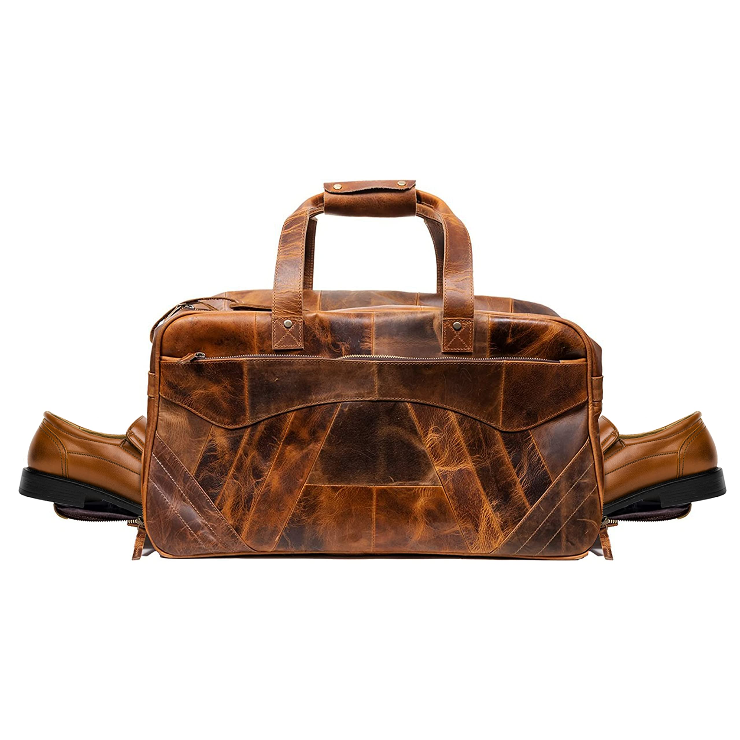 Tuzech Handmade Large Leather Duffle Bag for Men - Weekender Bag with Double Shoe Compartment Carry On Travel Luggage Leather (BROWN) 20 INCHES-Tuzech store