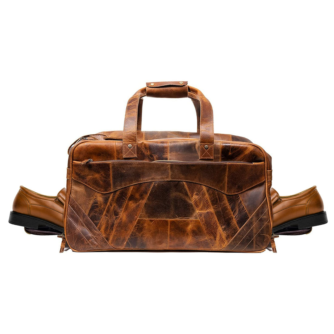 Tuzech Handmade Large Leather Duffle Bag for Men - Weekender Bag with Double Shoe Compartment Carry On Travel Luggage Leather (BROWN) 20 INCHES-Tuzech store
