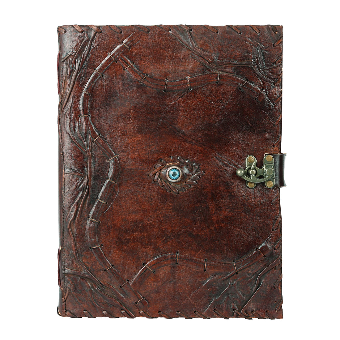TUZECH Cutomizable Hocus Pocus Book of Spells Leather Journal Third Eye Deckle Edge Paper Grimoire Journal Vintage Book of Shadows Seven Chakra Antique Spell Book Lock Clasp Notebook Witch