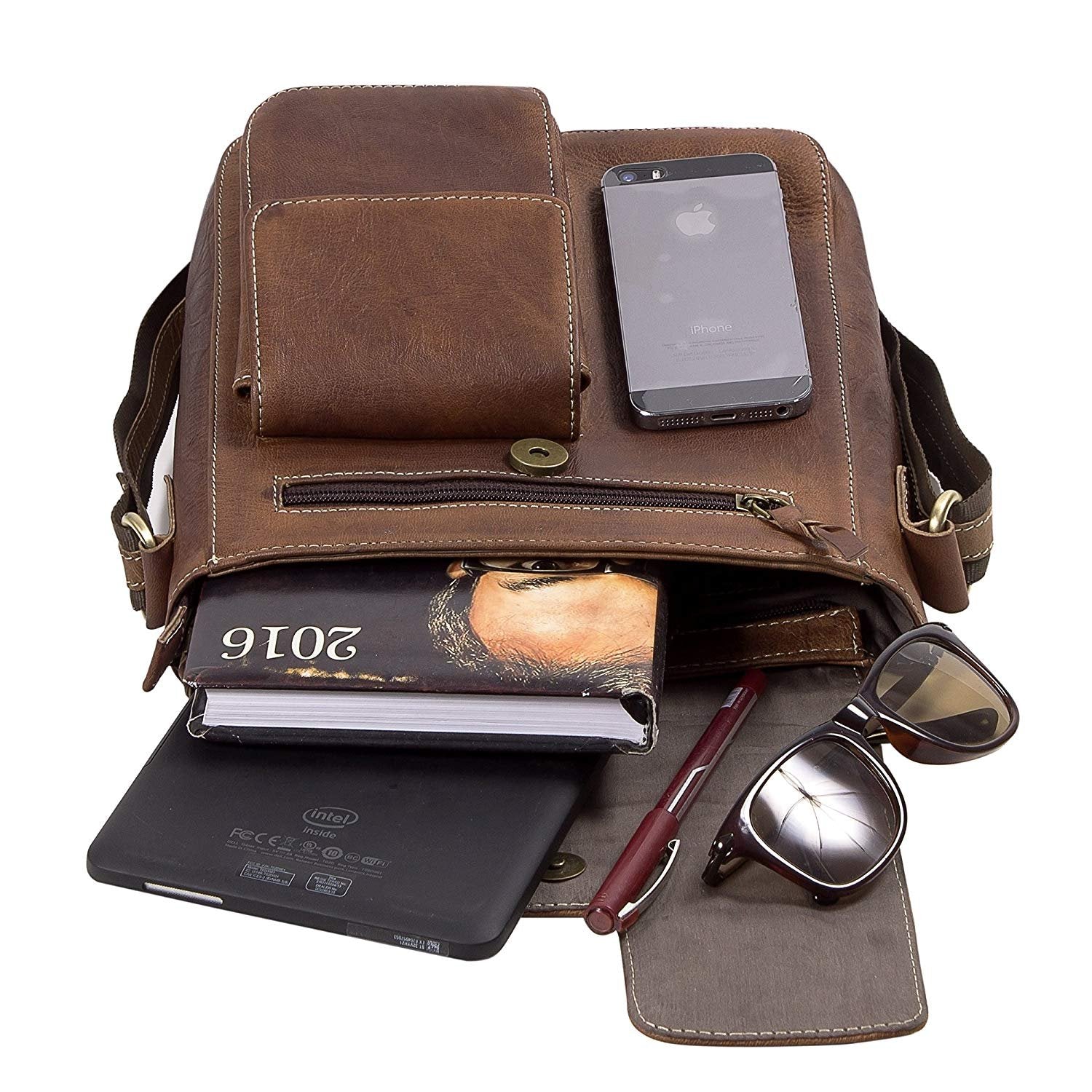 TUZECH Pure Genuine Leather Modern Styled Brown Stylish Vintage Handbag Satchel Bag Handcrafted Leather Bag -Fits Laptop Up To (11 Inches)-Tuzech store