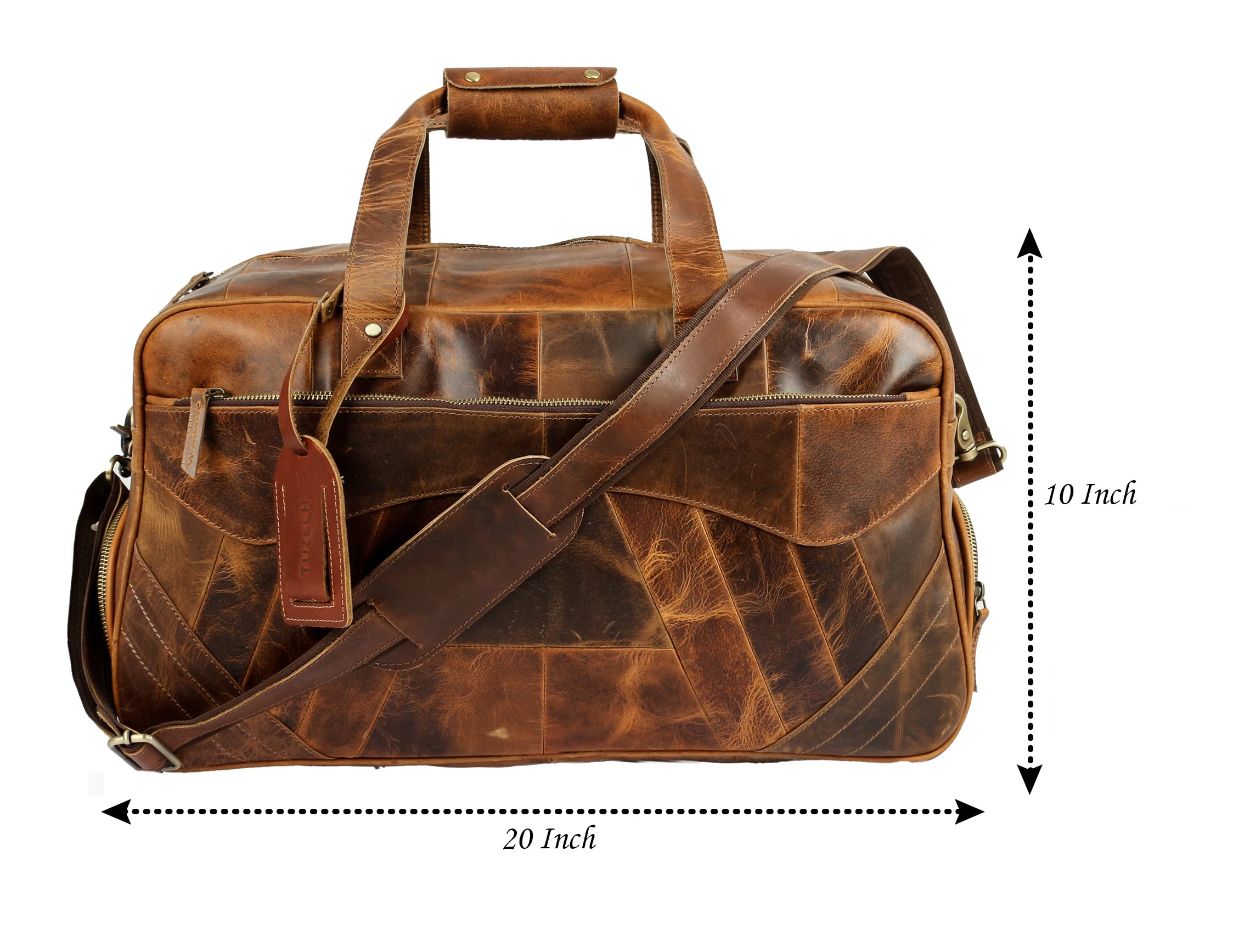 Tuzech Handmade Large Leather Duffle Bag for Men - Weekender Bag with Double Shoe Compartment Carry On Travel Luggage Leather (BROWN) 20 INCHES-Tuzech store