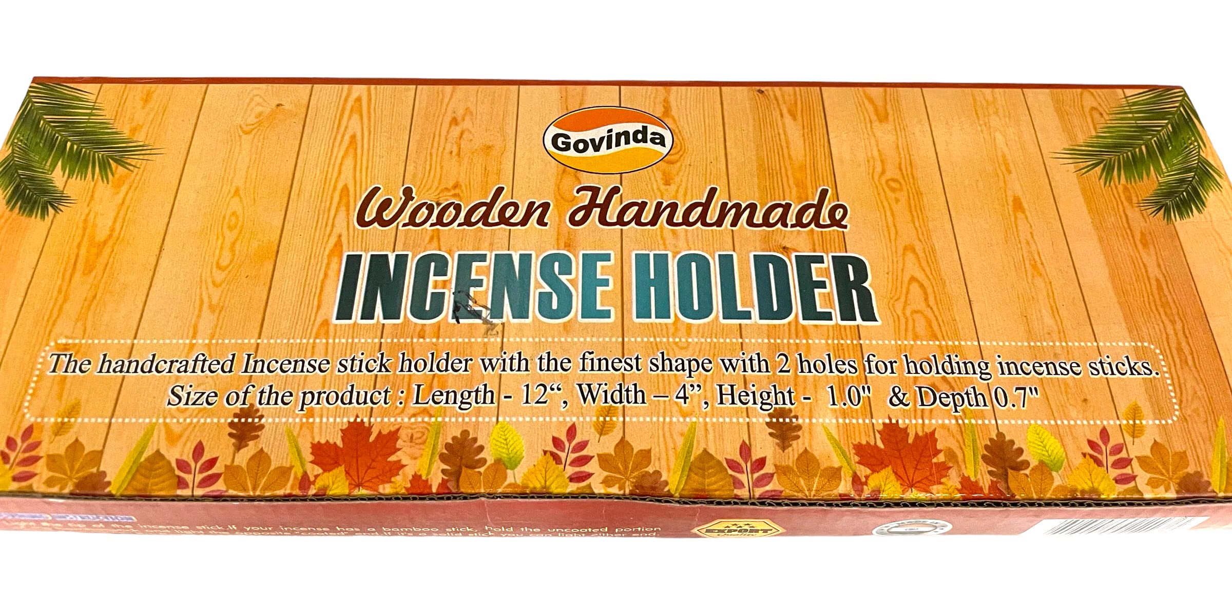 Govinda - Incense Burner Stick Holder Ash Catcher Wooden Handmade Modern Gift Wood Home Decor Size 12 X 4 Inches,