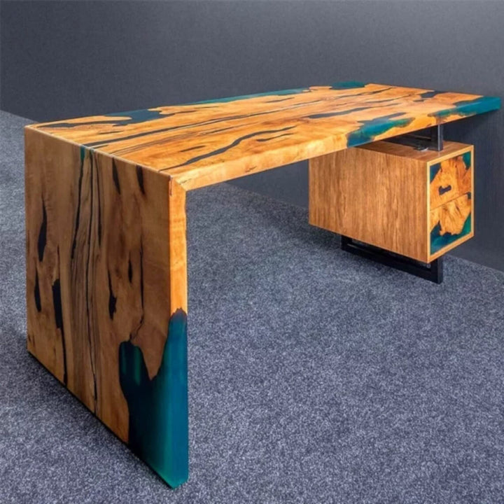 Customizable Luxurious Waterfall Office Desk, Epoxy Dining Table, Epoxy Resin Table, Wood Coffee Table, Epoxy Conference Table, Live Edge.-Tuzech store