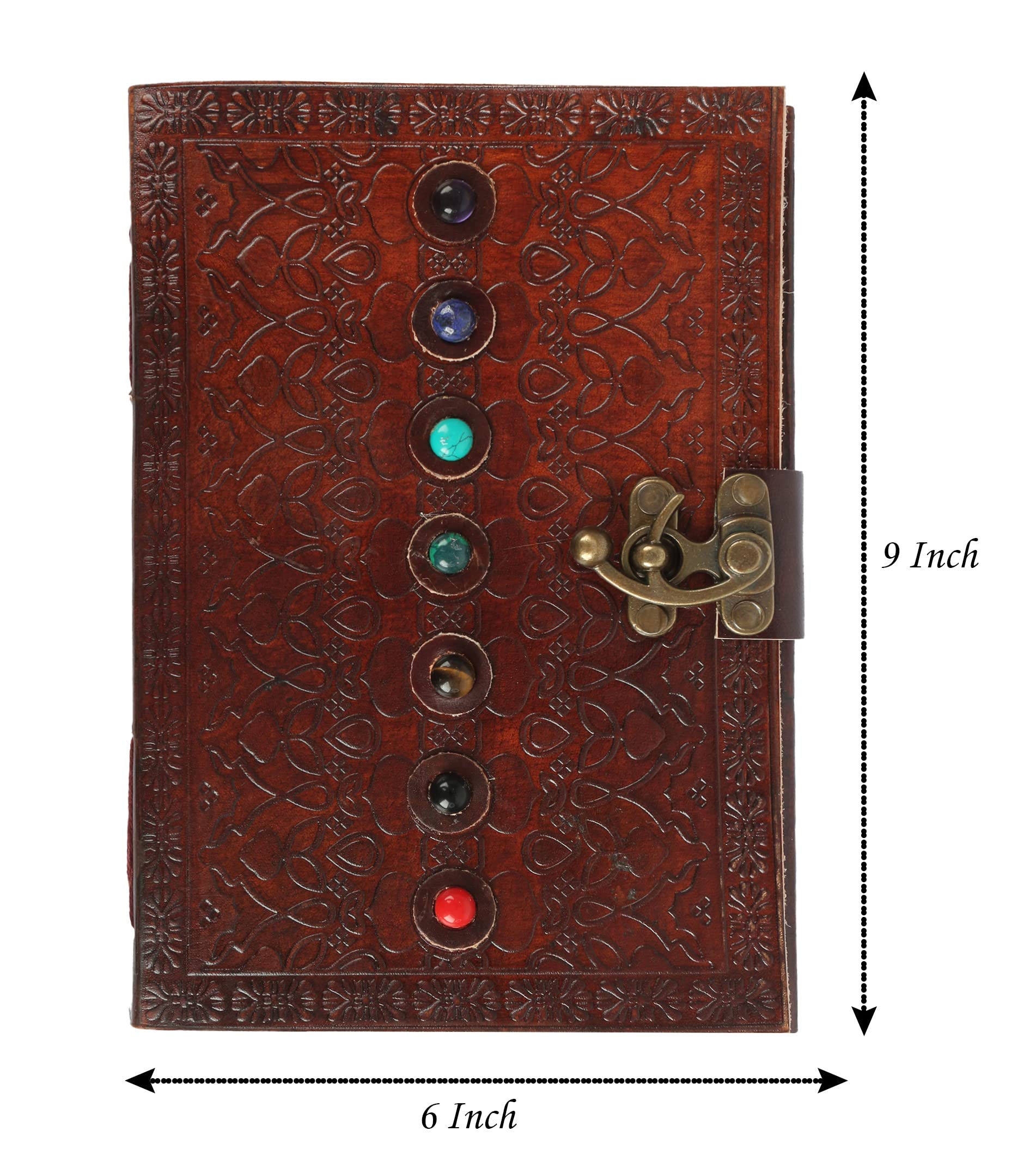 Tuzech Leather Book of Shadows Journal, Supernatural Notebook with Chakra Gem Stones Healing Crystals and Latch, (Brown Single Lock)-Tuzech store