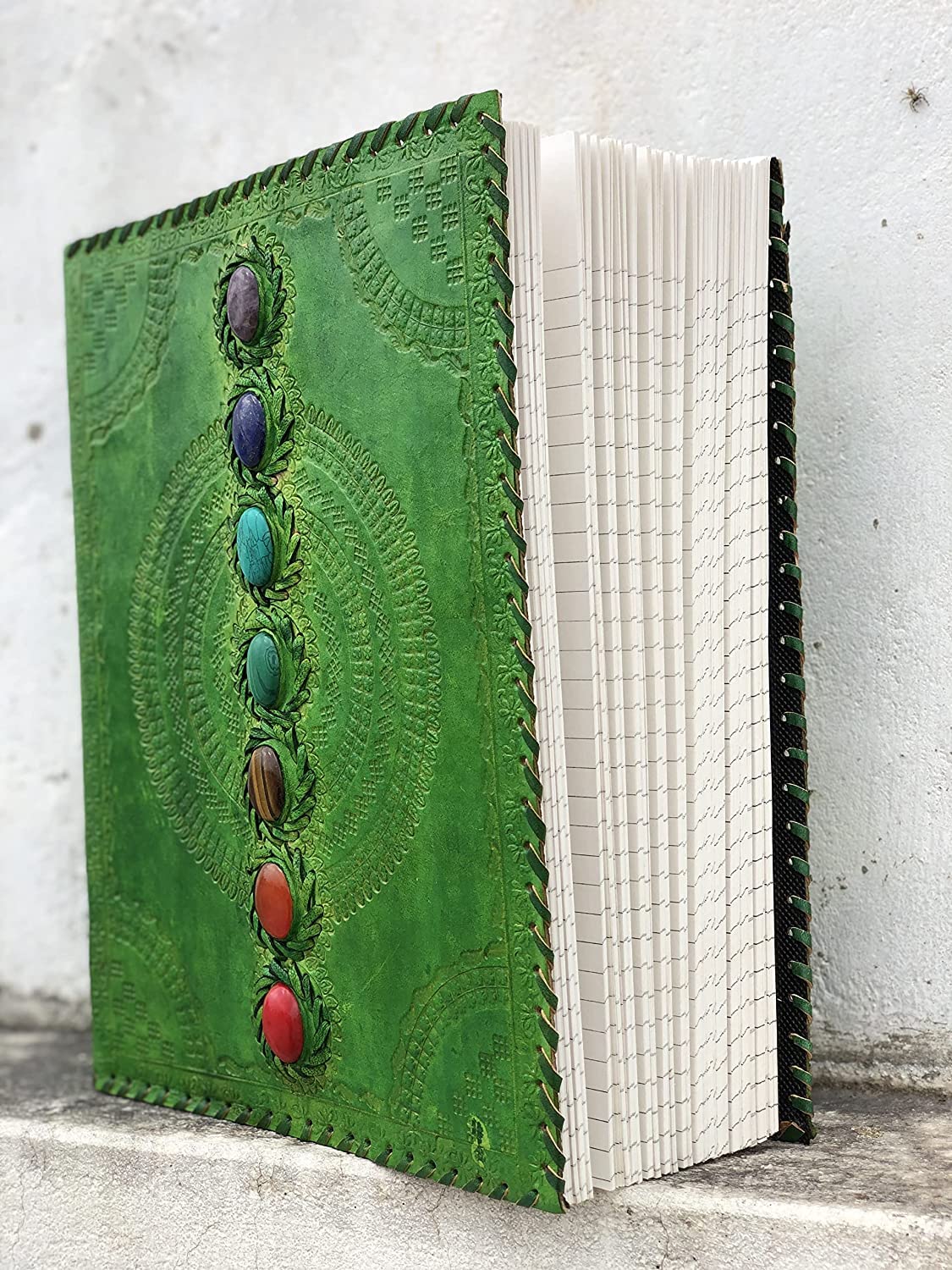 TUZECH Fat Leather 600 Pages Journal Large | Seven Stone Leather Notebook Journal | Blank Handmade Book Sketchbook | Christmas Gift Everyday Use-Tuzech store