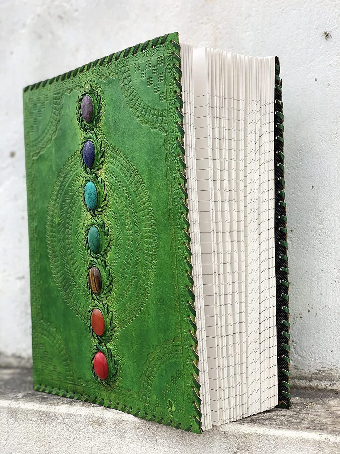 TUZECH Fat Leather 600 Pages Journal Large | Seven Stone Leather Notebook Journal | Blank Handmade Book Sketchbook | Christmas Gift Everyday Use-Tuzech store