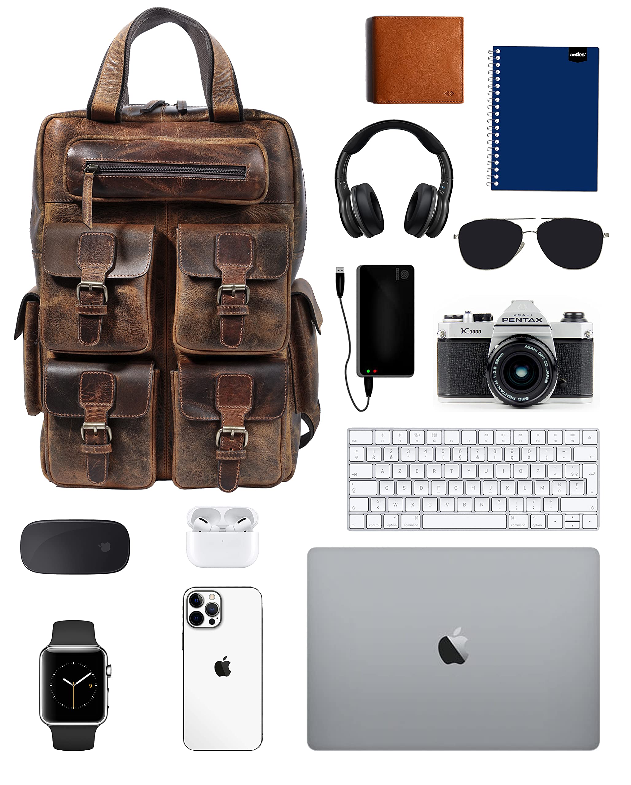 TUZECH Genuine leather Vintage Handmade Stylish Leather Trendy Unique Backpack Rucksack Bag for Unisex (16 Inch)