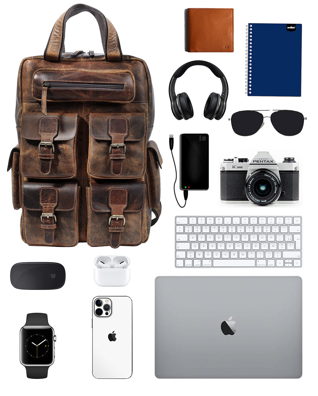 TUZECH Genuine leather Vintage Handmade Stylish Leather Trendy Unique Backpack Rucksack Bag for Unisex (16 Inch)