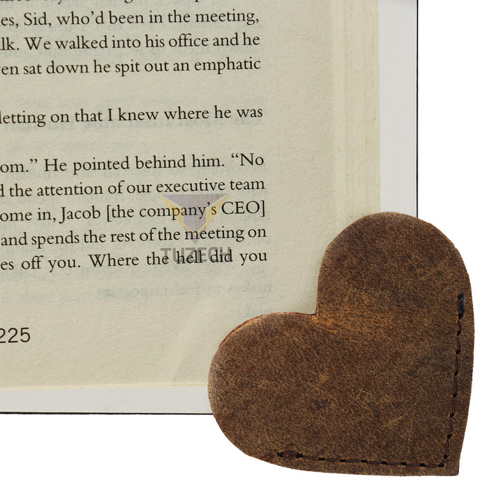 Tuzech 4 Pieces Unique Leather Heart Bookmark Page Corner Genuine Bookmark Personalized Handmade Reading Book Marker for Bookworm Book Lover Gifts for Women and Men