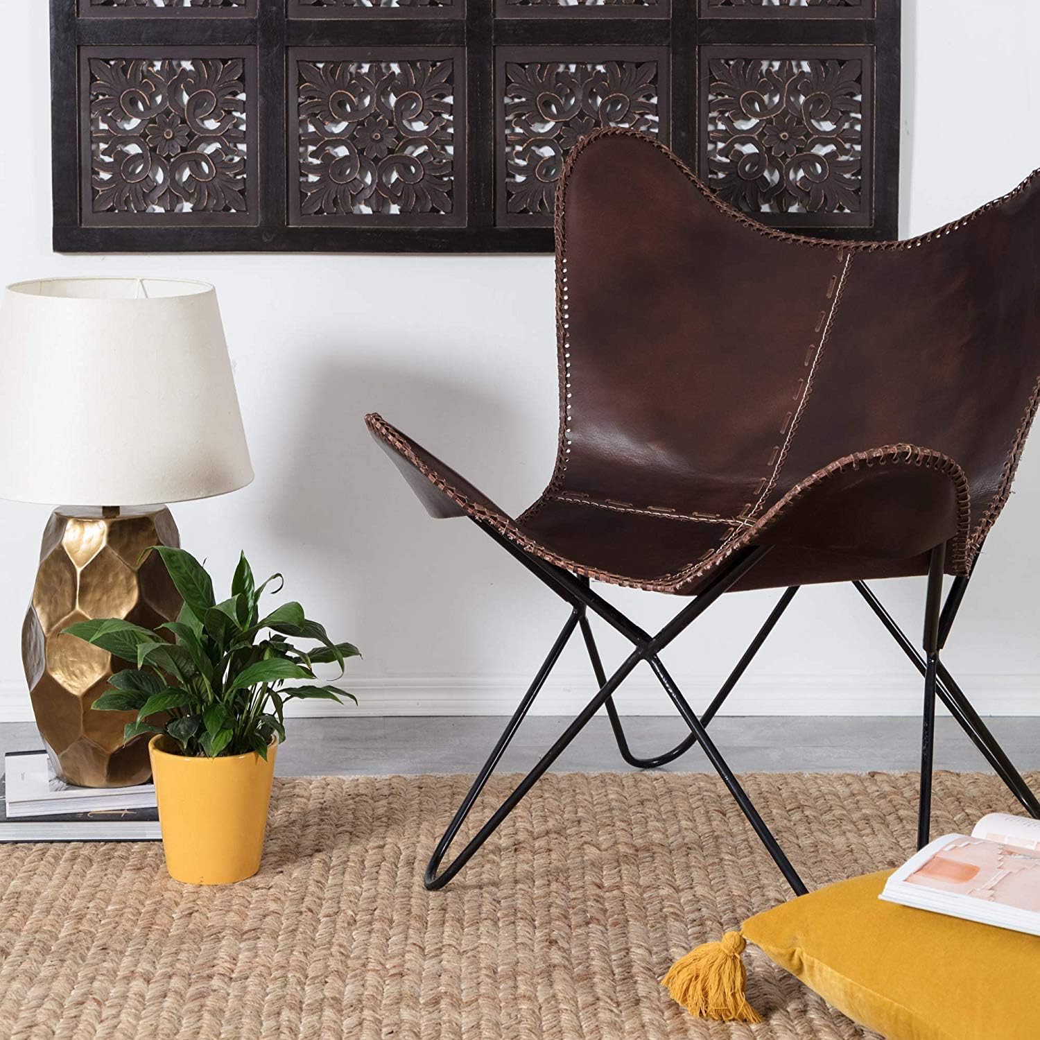 TUZECH Vintage Classic Handmade Leather arm Chair Star Butterfly Genuine Leather Chair Home Décor