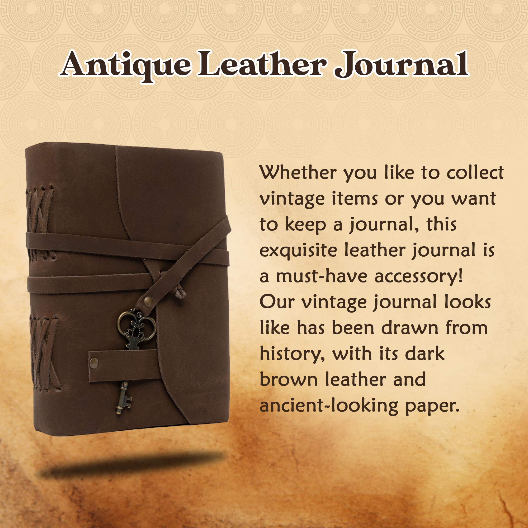 Kosala Leather Journal – Leather Bound Journal with Ancient Looking Paper – Vintage Sketchbook with Handmade Deckle Edge – Antique Journal with Leather Straps and Key – Journal for him and her-Tuzech store