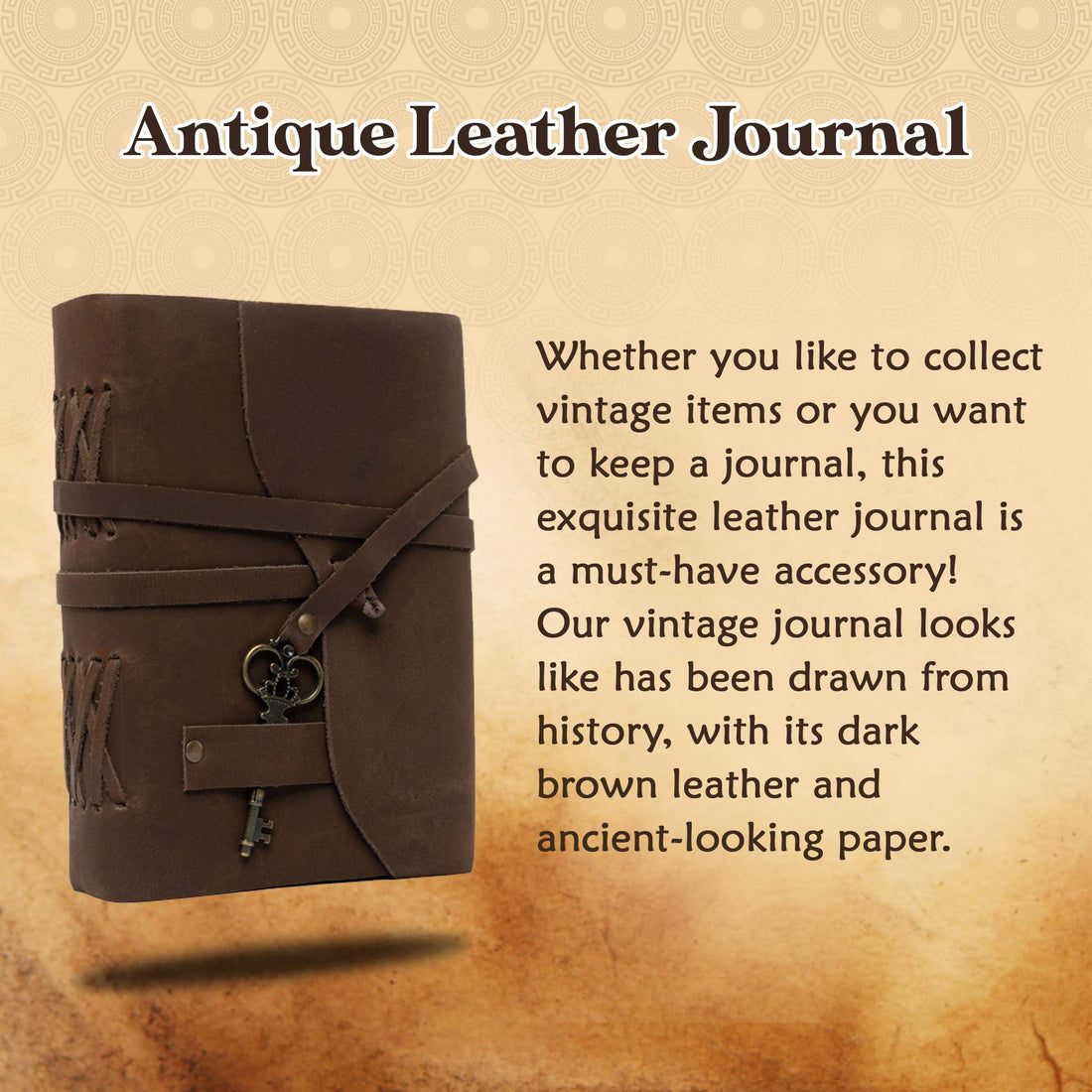 Kosala Leather Journal – Leather Bound Journal with Ancient Looking Paper – Vintage Sketchbook with Handmade Deckle Edge – Antique Journal with Leather Straps and Key – Journal for him and her-Tuzech store