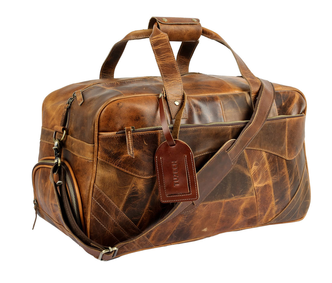 Tuzech Handmade Large Leather Duffle Bag for Men - Weekender Bag with Double Shoe Compartment Carry On Travel Luggage Leather (BROWN) 20 INCHES-Tuzech store
