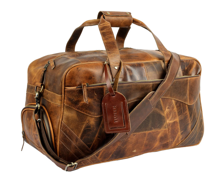 Tuzech Handmade Large Leather Duffle Bag for Men - Weekender Bag with Double Shoe Compartment Carry On Travel Luggage Leather (BROWN) 20 INCHES-Tuzech store