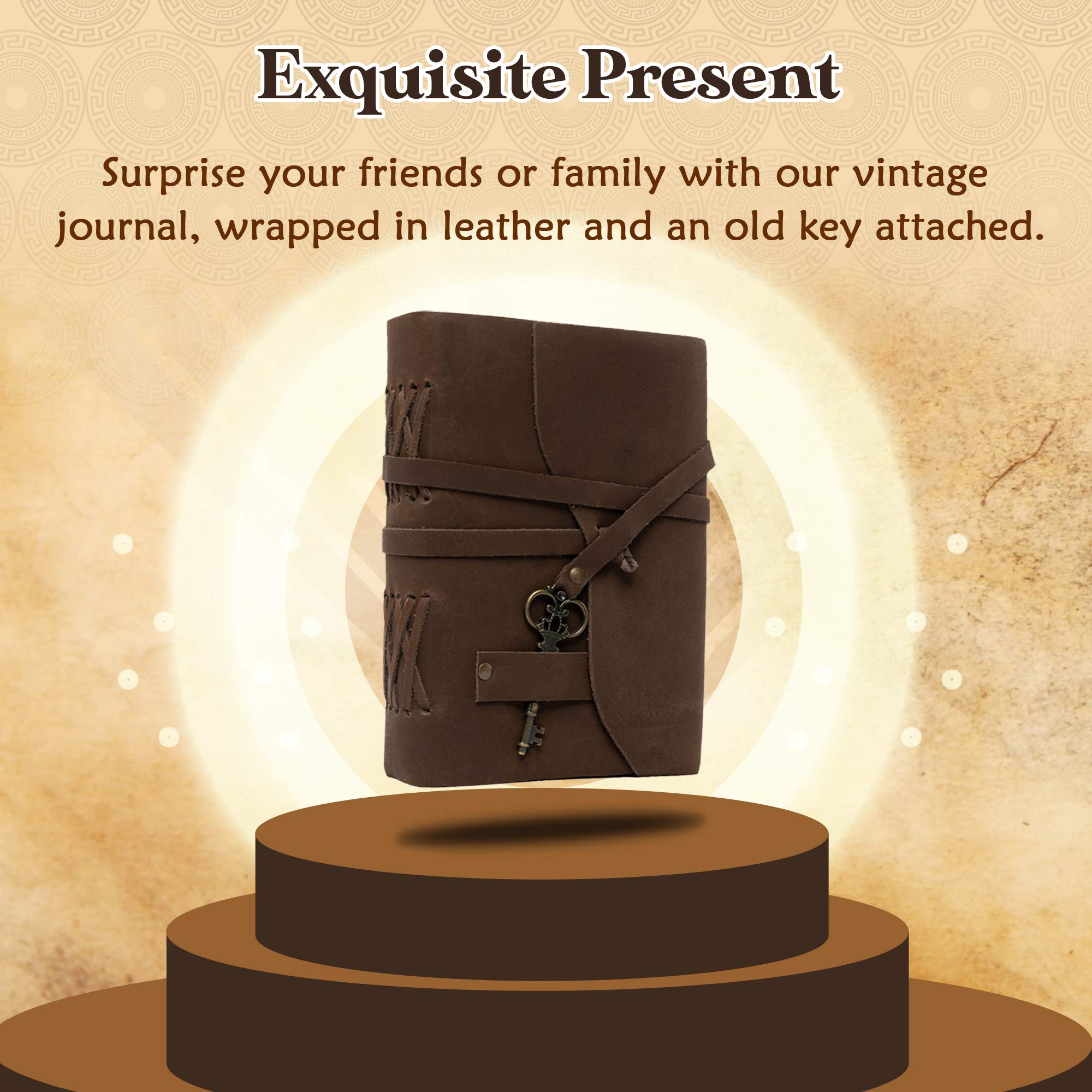 Kosala Leather Journal – Leather Bound Journal with Ancient Looking Paper – Vintage Sketchbook with Handmade Deckle Edge – Antique Journal with Leather Straps and Key – Journal for him and her-Tuzech store