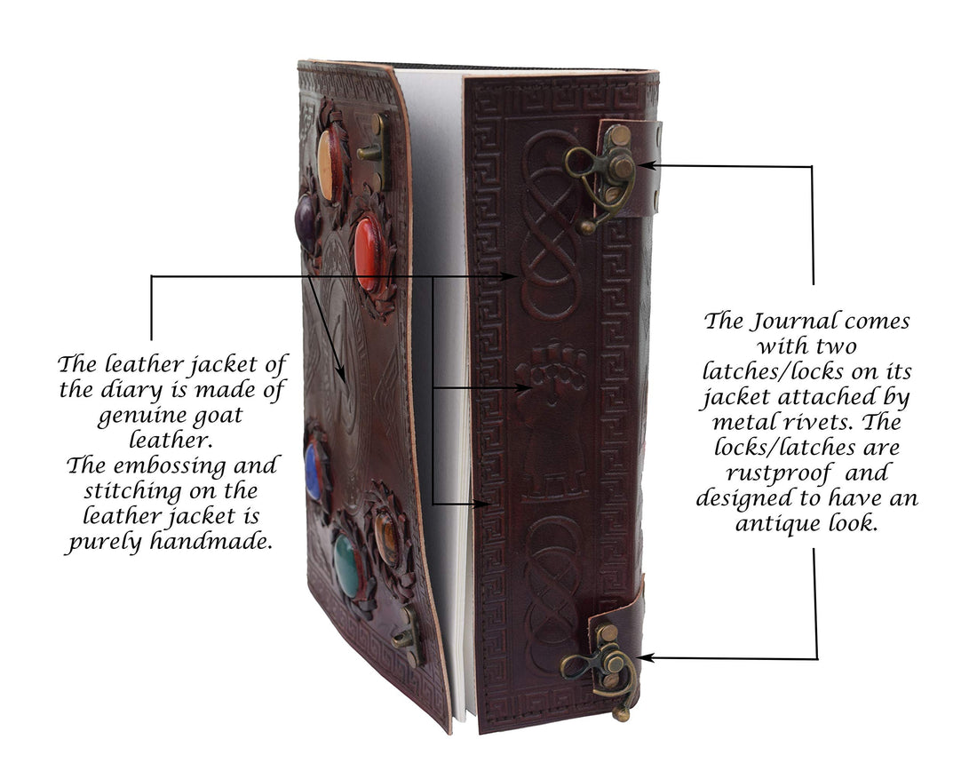 Avengers embossed 10 inches Handmade Leather Journal With Stones / Art Sketchbook & Travel diary with Vintage lock Latch-Tuzech store