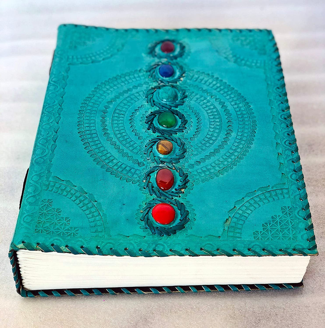 TUZECH Fat Leather 600 Pages Journal Large | Seven Stone Leather Notebook Journal | Blank Handmade Book Sketchbook | Christmas Gift Everyday Use-Tuzech store